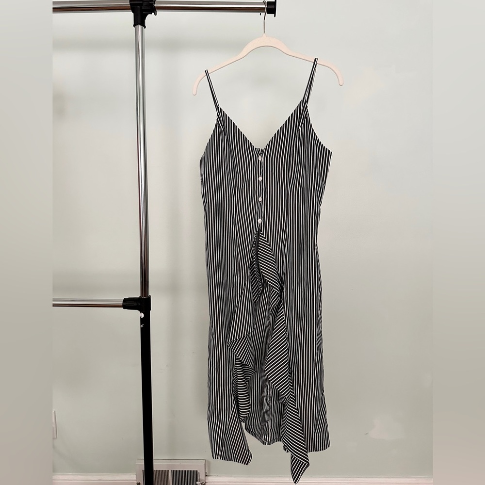 Essue Women’s Clothing Pinstriped Ruffled Open Front Tank Dress, Gray